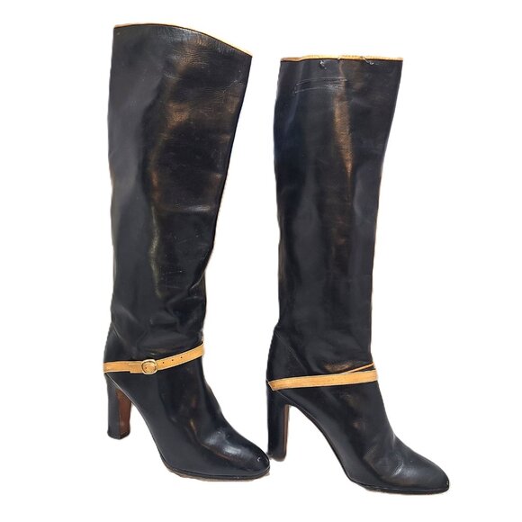 Vintage Ottorino Bossi sz 5 Knee High Riding Black Boots 35.5 Heels Pumps - Picture 11 of 14